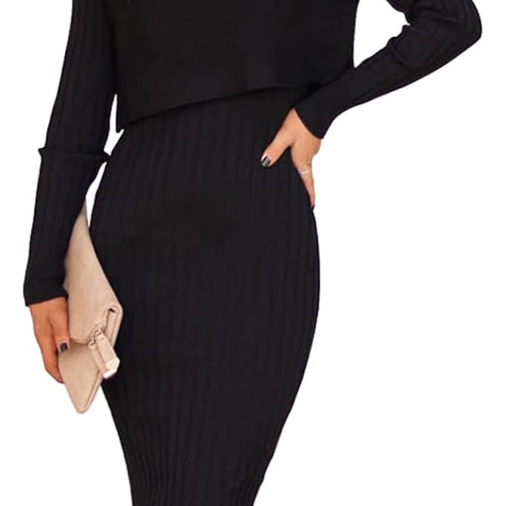 Amazon Black Two Piece Ribbed Knit Sweater Dress